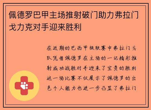 佩德罗巴甲主场推射破门助力弗拉门戈力克对手迎来胜利